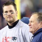 New England Patriots quarterback Tom Brady (12) and head coach Bill Belichick after beating the Pittsburgh Steelers in the 2017 AFC Championship Game at Gillette Stadium.