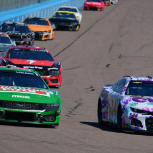 NASCAR Cup Series driver Joey Logano (22) races for position against driver Alex Bowman (48) during the Shriners Children’s 500 at Phoenix Raceway.