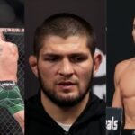 Islam Makhachev (L), Khabib Nurmagomedov (C) Umar Nurmagomedov (R)