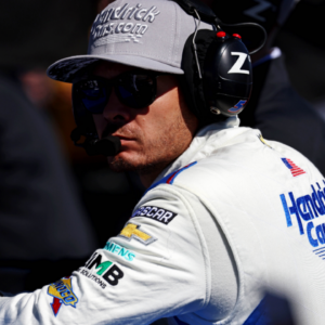 Oct 12, 2024; Concord, North Carolina, USA; NASCAR Cup Series driver Kyle Larson (5) during practice and qualifying for the Bank of America ROVAL 400 at Charlotte Motor Speedway Road Course. Mandatory Credit: Peter Casey-Imagn Images
