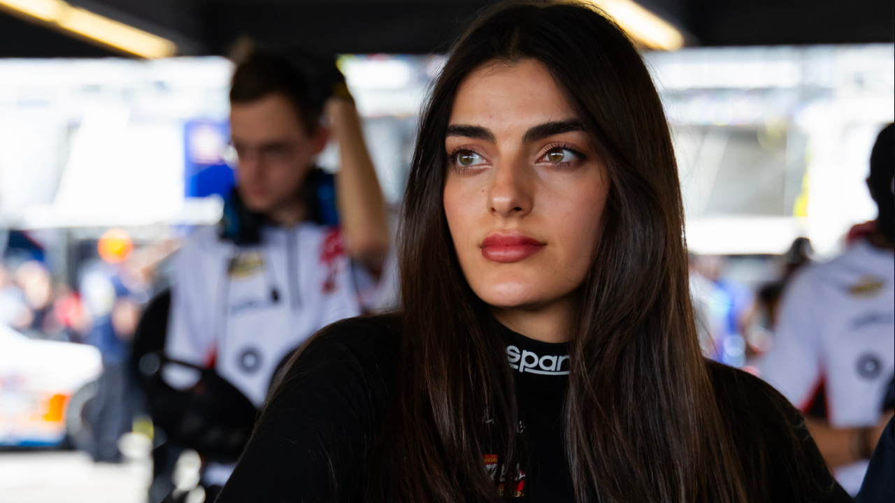 Feb 17, 2024; Daytona Beach, Florida, USA; ARCA Series driver Toni Breidinger (25) during the ARCA 200 at Daytona International Speedway. Mandatory Credit: Mark J. Rebilas-Imagn Images