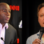 Magic Johnson (L) and Brian France (R)