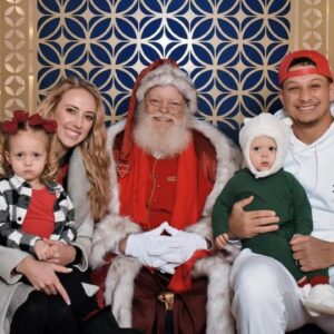 Patrick Mahomes with wife Brittany Mahomes, kids Sterling Skye and Bronze and Santa