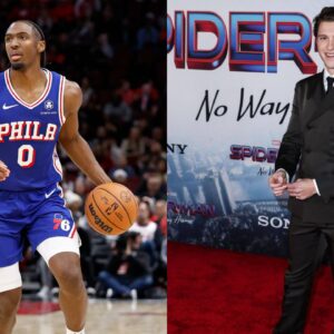 Tyrese Maxey (L), Tom Holland (R)