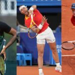 Nick Kyrgios (L), Rafael Nadal (C) and Jannik Sinner (R)