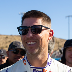 NASCAR Cup Series driver Denny Hamlin (left) with 23XI Racing president Steve Lauletta during the NASCAR Cup Series Championship race at Phoenix Raceway.