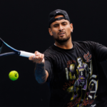 Nick Kyrgios of Australia hits a shot during a practice session on court 16 at Melbourne Park.