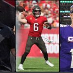 Jon Gruden, Baker Mayfield and Sam Darnold