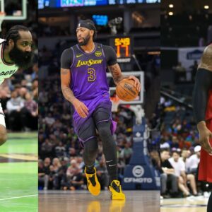 James Harden (L), Anthony Davis (C), Rashad McCants (R)