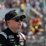 Jul 14, 2024; Long Pond, Pennsylvania, USA; NASCAR Cup Series driver Ty Gibbs is introduced to the fans prior to The Great American Getaway 400 at Pocono Raceway. Mandatory Credit: Matthew O'Haren-Imagn Images