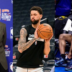 Stephen A. Smith (L), Austin Rivers (C), Bronny James (R)