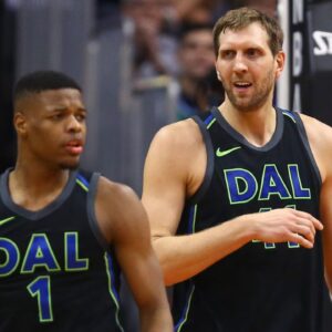 Dennis Smith Jr. and Dirk Nowitzki