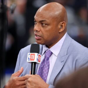 NBA TV analyst Charles Barkley talks on set before game three of the 2024 NBA Finals between the Boston Celtics and the Dallas Mavericks at American Airlines Center.