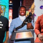 Jason Whitlock [Left]; Travis Hunter [Center]; Ashton Jeanty [Right]