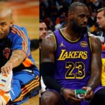 Stephon Marbury (L), LeBron James and Bronny James (R)