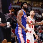 Gilbert Arenas (L) and Joel Embiid and Paul George (R)