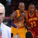 Jerry West (L), Kobe Bryant and LeBron James (R)