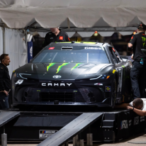 The car of NASCAR Cup Series driver Ty Gibbs (54) goes through tech inspection following practice for the NASCAR Championship race at Phoenix Raceway.