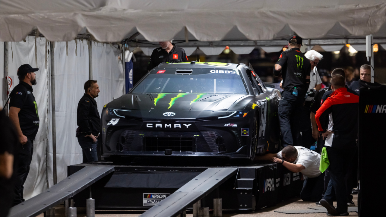 The car of NASCAR Cup Series driver Ty Gibbs (54) goes through tech inspection following practice for the NASCAR Championship race at Phoenix Raceway.