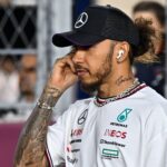 The British Formula One driver Lewis Hamilton of Mercedes arrives at the paddock ahead of the Formula 1 Grand Prix of Qatar at Lusail International Circuit in Lusail, Qatar,, on December 1, 2024