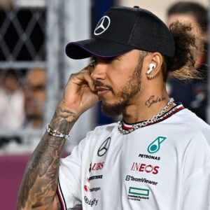 The British Formula One driver Lewis Hamilton of Mercedes arrives at the paddock ahead of the Formula 1 Grand Prix of Qatar at Lusail International Circuit in Lusail, Qatar,, on December 1, 2024