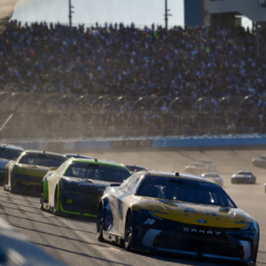 NASCAR Cup Series driver Christopher Bell (20) leads the restart during the Cup Series championship race at Phoenix Raceway.