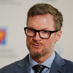 NASCAR legend Dale Earnhardt Jr. talks to media following the Memorial Tournament Legends Luncheon at the Ohio Union. Earnhardt emceed the event. © Adam Cairns/Columbus Dispatch / USA TODAY NETWORK