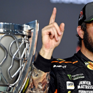 NASCAR Cup Series driver Martin Truex Jr. (78) celebrates winning the NASCAR Cup Championship after the Ford EcoBoost 400 and the NASCAR Cup Championship at Homestead-Miami Speedway.