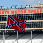 A Confederate flag is seen in the infield prior to qualifying for the Folds of Honor QuikTrip 500 at Atlanta Motor Speedway.