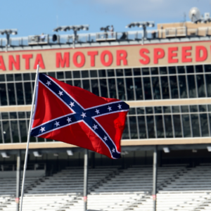 A Confederate flag is seen in the infield prior to qualifying for the Folds of Honor QuikTrip 500 at Atlanta Motor Speedway.