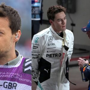 Jolyon Palmer (L), George Russell and Max Verstappen (R)