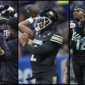 Deion Sanders, Shedeur Sanders and Travis Hunter.