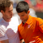 Novak Djokovic (SRB) (L) and Andy Murray (GBR) (R) at the net after their match on day 14 of the 2015 French Open