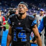 Detroit Lions wide receiver Amon-Ra St. Brown (14) walks off the field after losing to the Buffalo Bills 48-42, during the second half at Ford Field in Detroit on Sunday, Dec. 15, 2024.