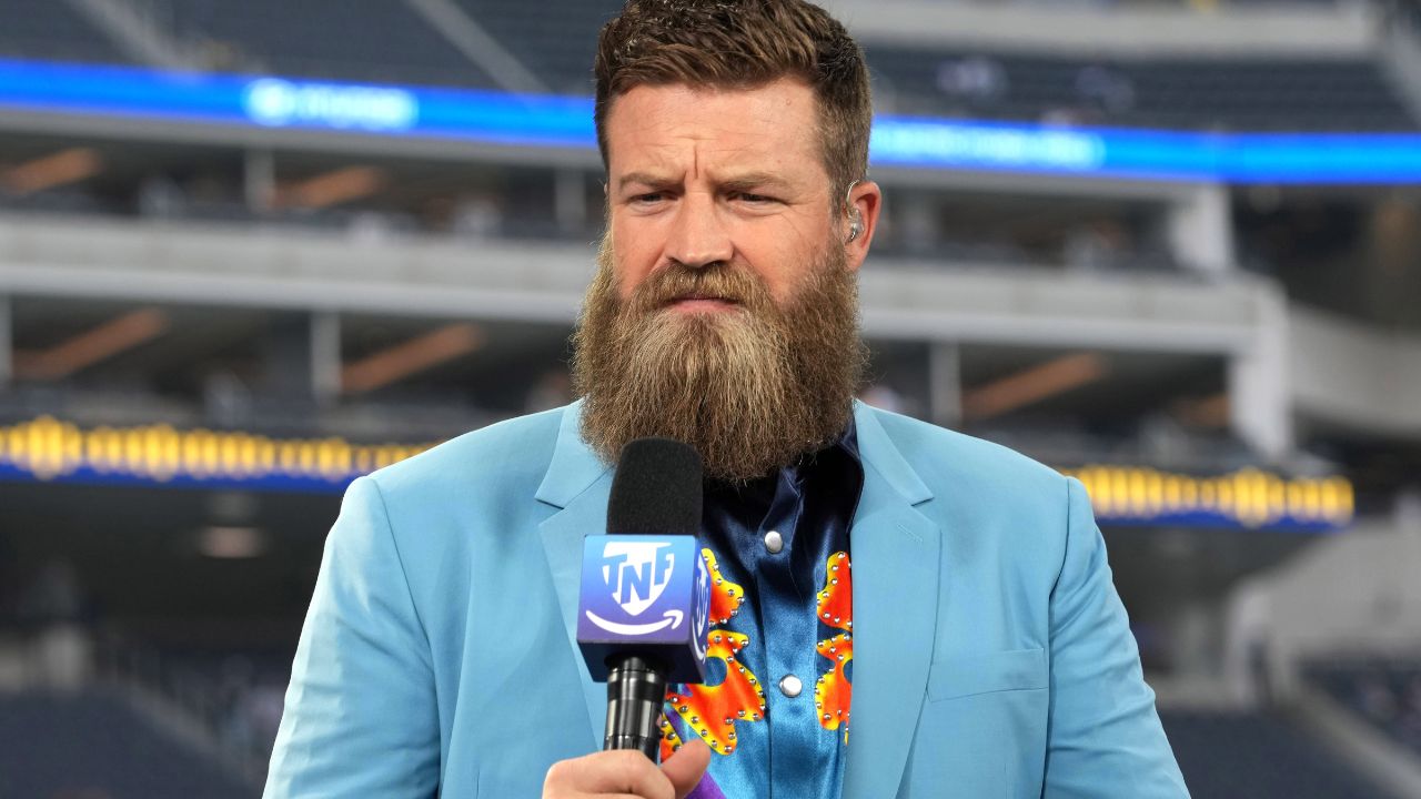 Ryan Fitzpatrick on the Thursday Night Football Tonight set at SoFi Stadium.