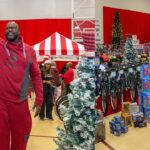Shaquille O'Neal (L) and Shaq's gift for children (R)