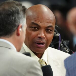 TNT sports analyst Charles Barkley speaks before game two between the Miami Heat and the Denver Nuggets in the 2023 NBA Finals at Ball Arena.