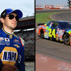 Chase Elliott (L) and Jeff Gordon's #24 car (R).