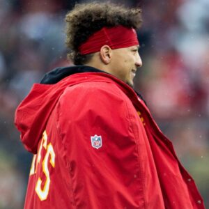 Dec 15, 2024; Cleveland, Ohio, USA; Kansas City Chiefs quarterback Patrick Mahomes (15) walks to the sideline during a timeout in the fourth quarter against the Cleveland Browns at Huntington Bank Field.