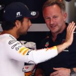 Sergio Perez of Red Bull Racing and Christian Horner before the Formula 1 Spanish Grand Prix at Circuit de Barcelona-Catalunya in Barcelona