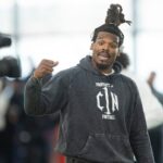 Former Auburn quarterback and NFL MVP Cam Newton during Auburn Tigers Pro Day at Woltosz Football Performance Center in Auburn, Ala., on Tuesday, March 21, 2023.