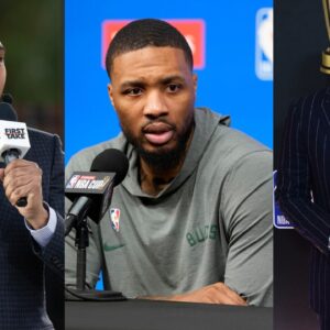 Stephen A. Smith (L), Damian Lillard (C), and Kenny Smith (R)
