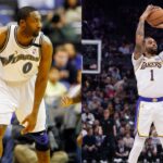 Gilbert Arenas (L), D'Angelo Russell (R)