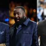 Isiah Thomas (L), Kendrick Perkins (C), Michael Jordan (R)