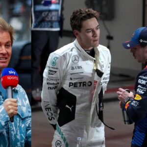 Nico Rosberg (L), George Russell and Max Verstappen (R)