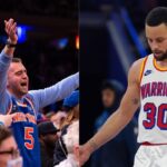 Knicks fans (L) and Stephen Curry (R)
