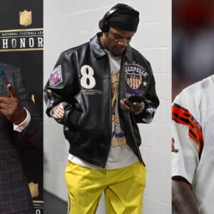 Shannon Sharpe [Left]; Lamar Jackson [Center]; Chad Johsnon [Right]