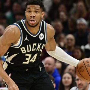Milwaukee Bucks forward Giannis Antetokounmpo (34) drives to the basket against the Cleveland Cavaliers during the first quarter at Rocket Mortgage FieldHouse.