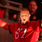 Oct 21, 2024; Tampa, Florida, USA; Rob Gronkowski former NFL tight end entertains the fans during a Monday Night Football game between the Baltimore Ravens and Tampa Bay Buccaneers at Raymond James Stadium.