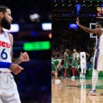 Caleb Martin(L) and Joel Embiid(R)